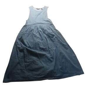 Eddie Bauer Denim Pinafore Sleeveless Midi Dress Women S Side Button Vtg READ
